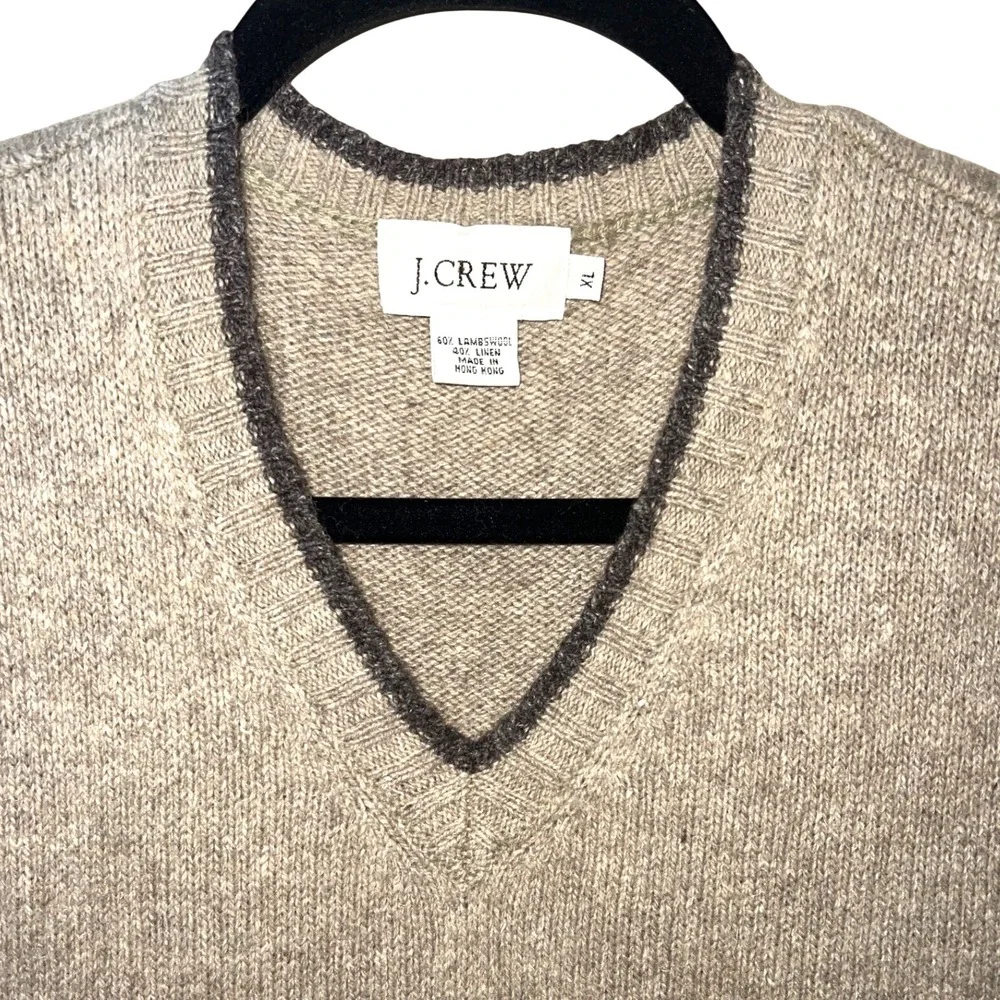 J.Crew Lambswool Linen Knit Sweater Vest Tan‎ Heather V-Neck Size XL EUC